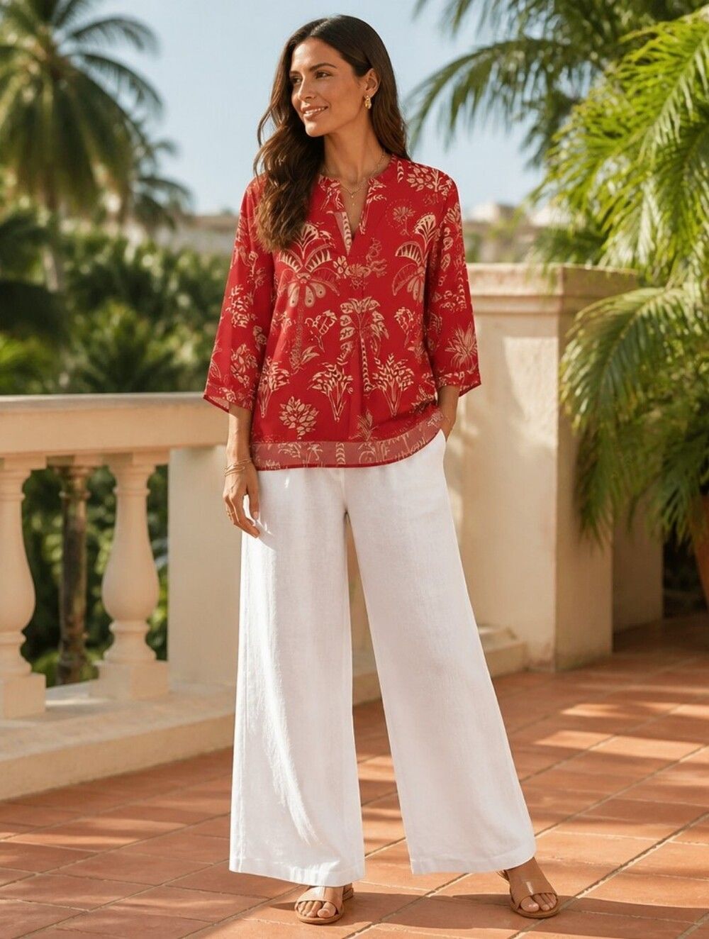 Yiume Pink Floral Tencel Top